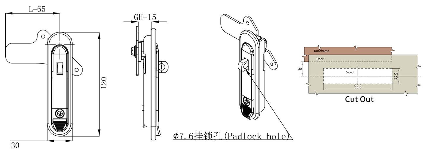Swing Handle Lock AB302-G size