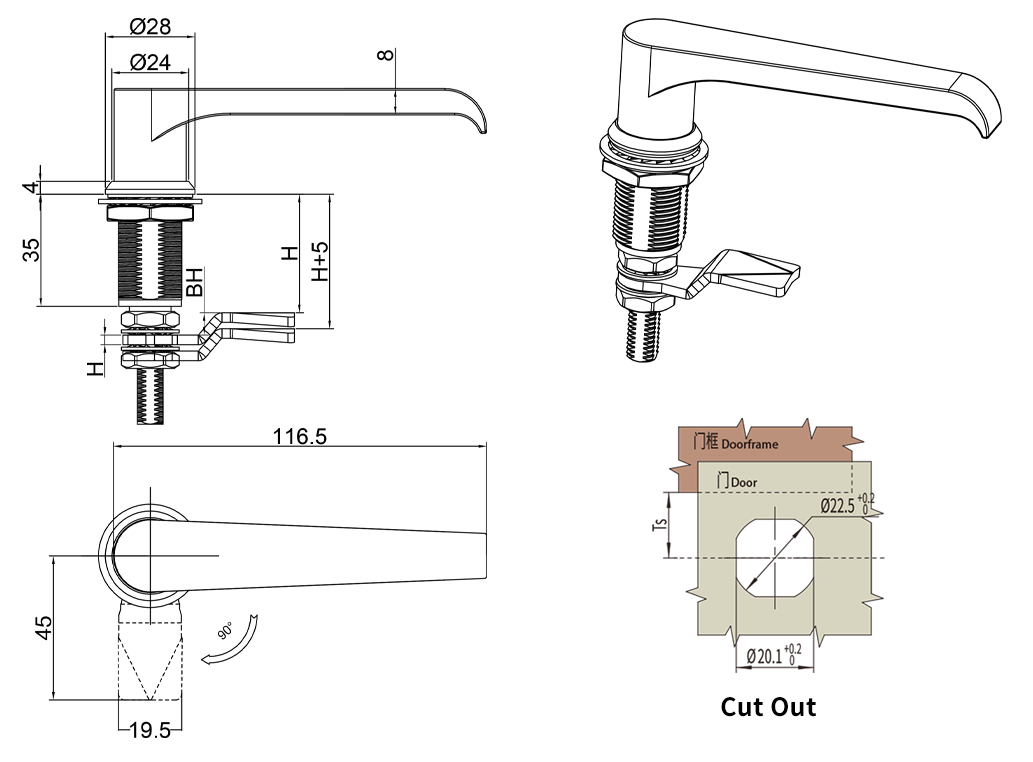 Handle Lock B-1309L size