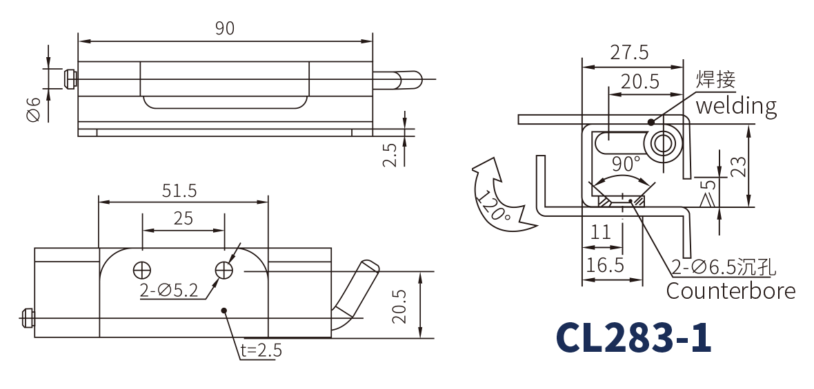 Hinge CL283-1 size