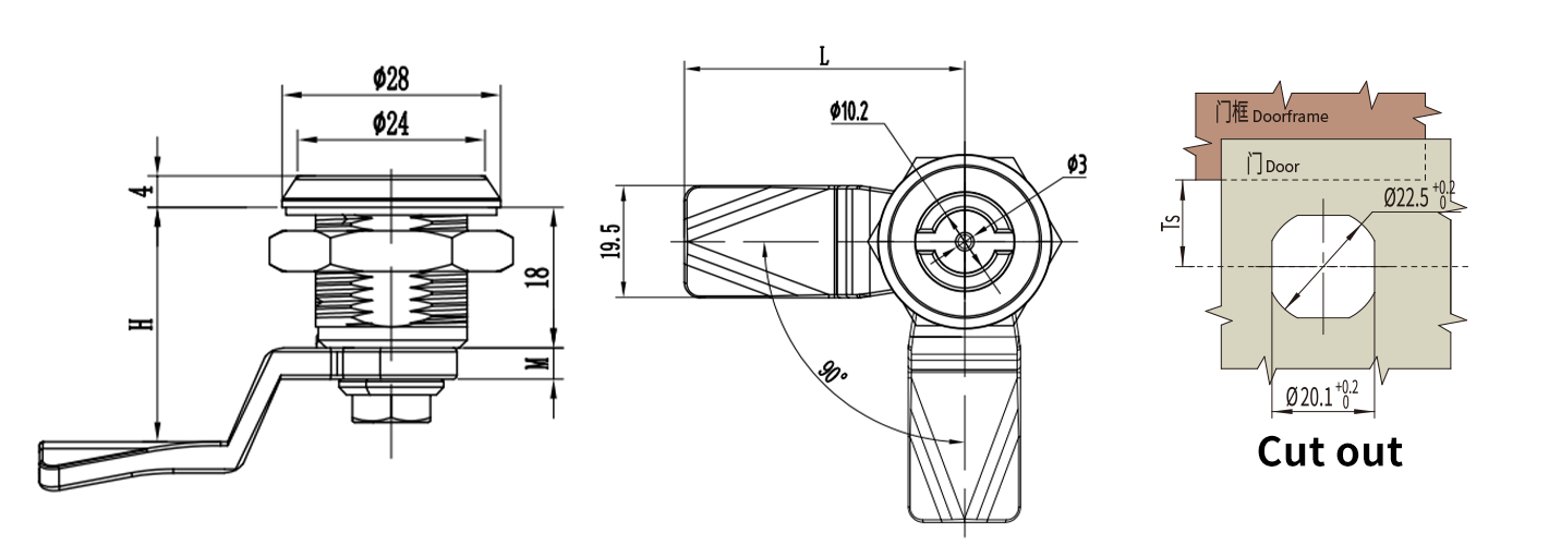Quarter Turn Lock D1-1401-013 size