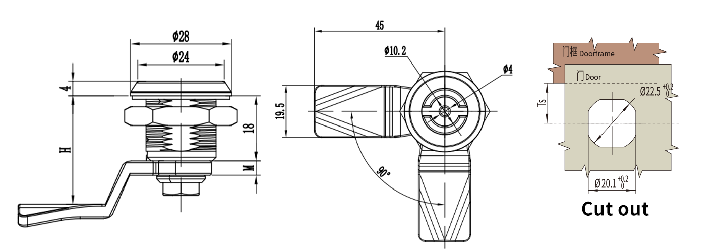 Quarter Turn Lock D1-1401-014 size