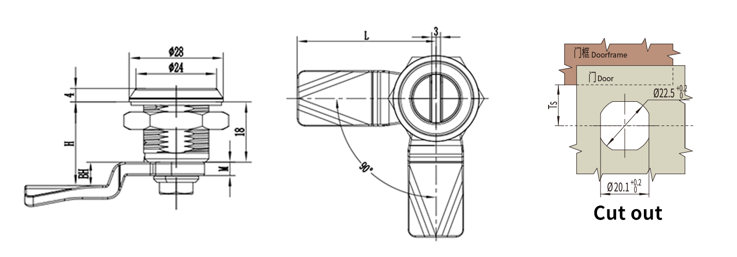 Quarter Turn Lock D1-1401-024 size