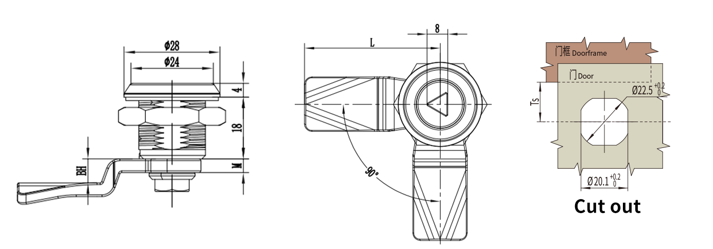Quarter Turn Lock D1-1401-038 size