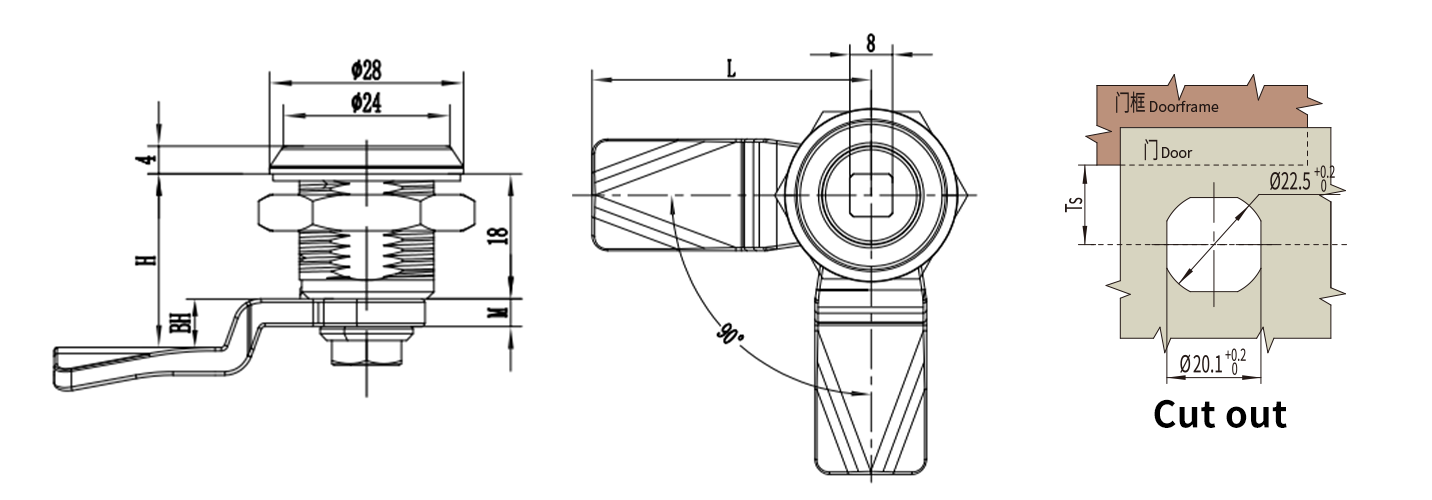 Quarter Turn Lock D1-1401-048 size