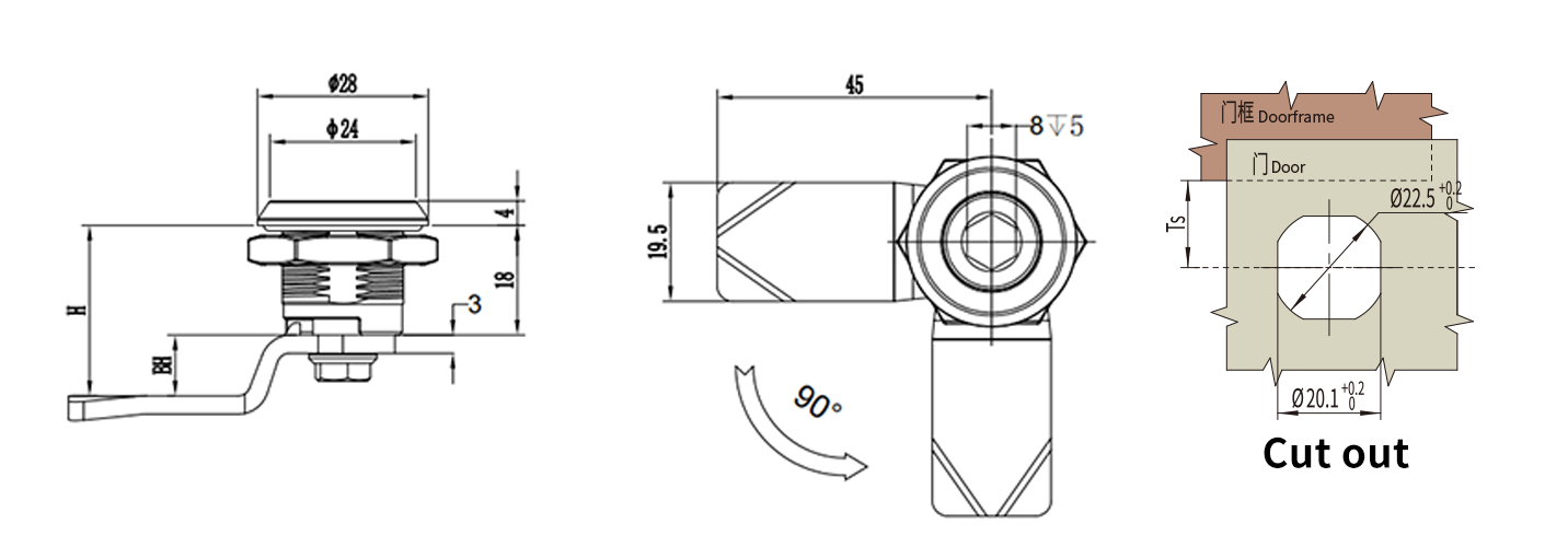 Quarter Turn Lock D1-1401-168 size