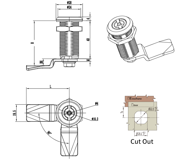Quarter Turn Lock D1-1404-014 size