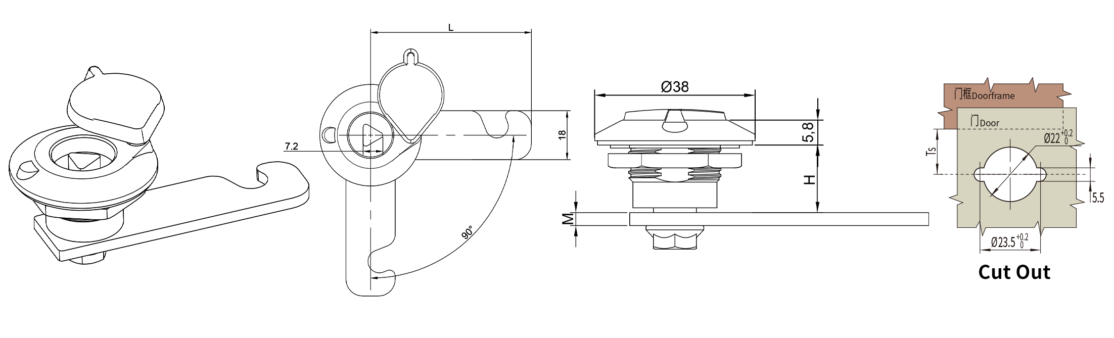 Quarter Turn Lock D1-1411 size