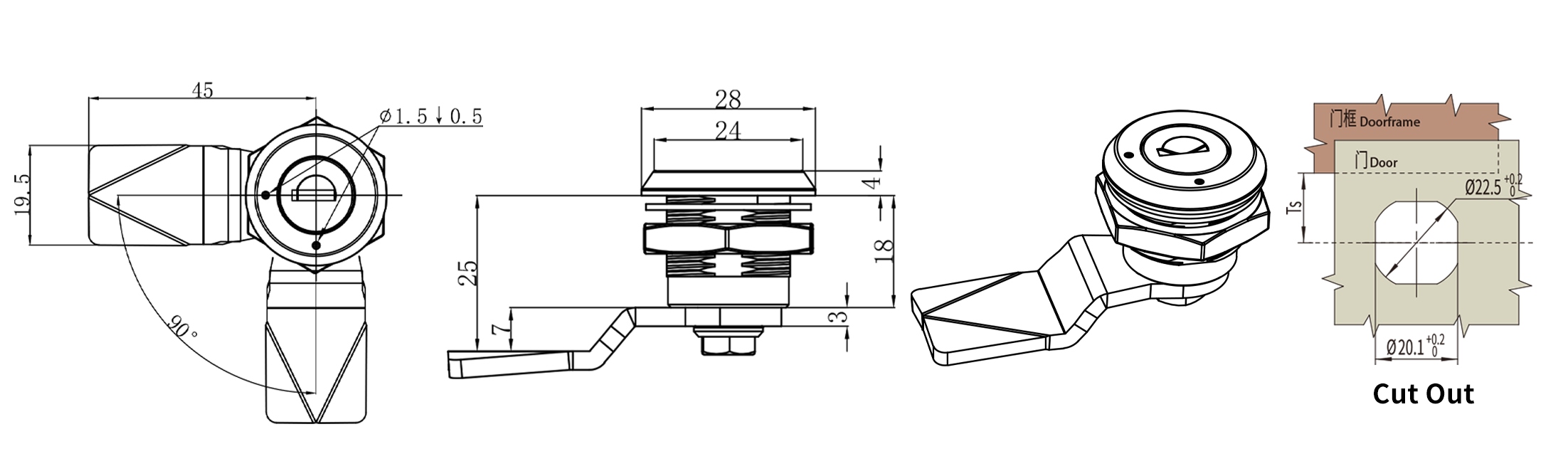 Quarter Turn Lock D3-1510 size