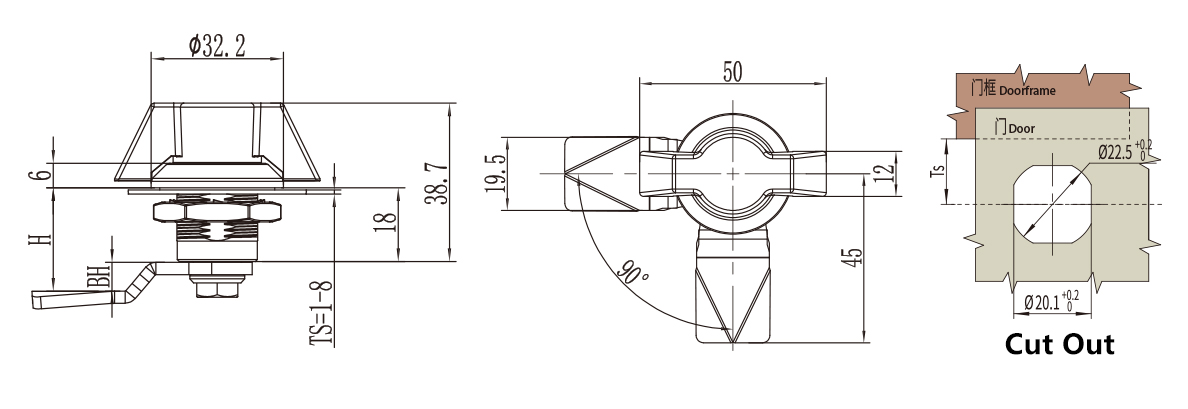 Quarter Turn Lock D3-14512-2 size