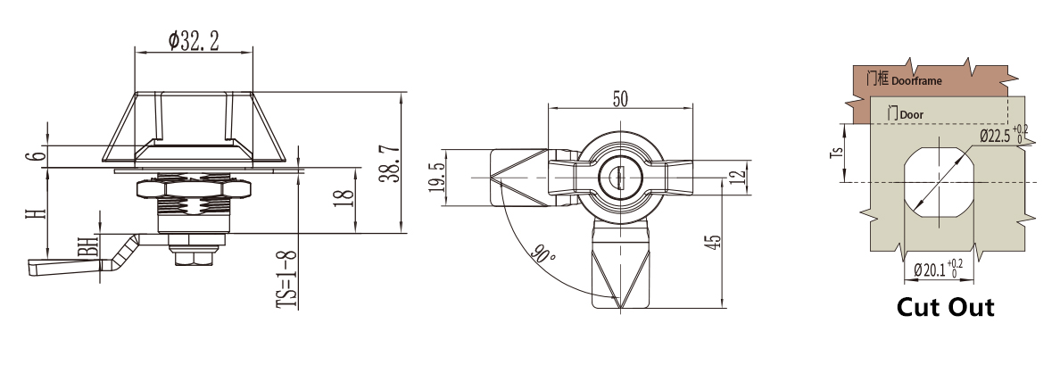 Quarter Turn Lock D3-1512 size