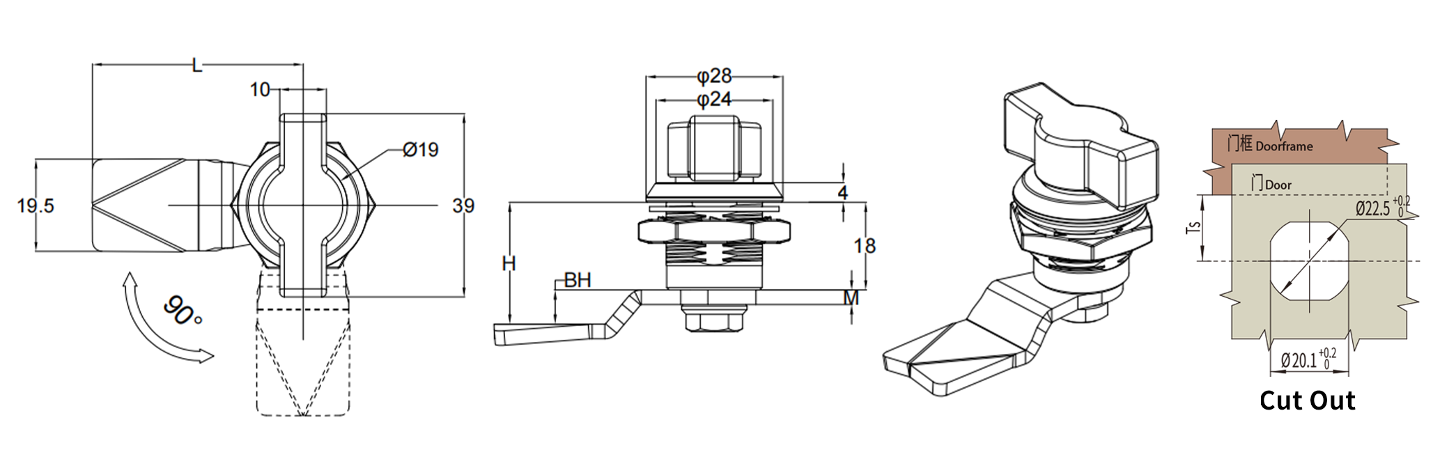 Quarter Turn Lock D4-1611-1 size