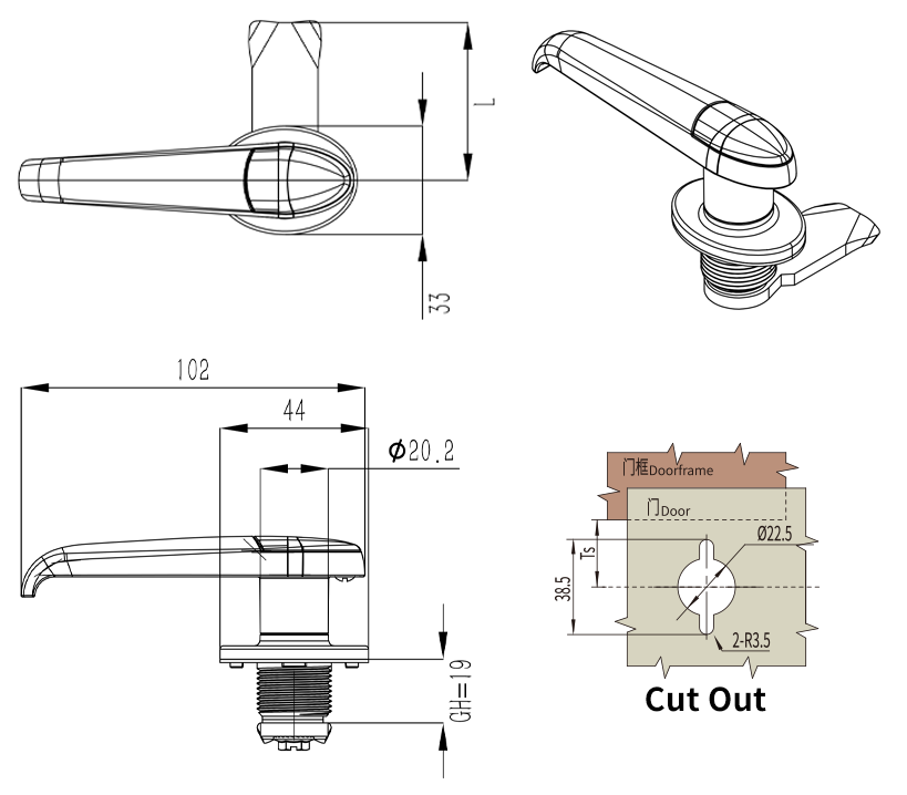 Handle Lock MS308-3 size