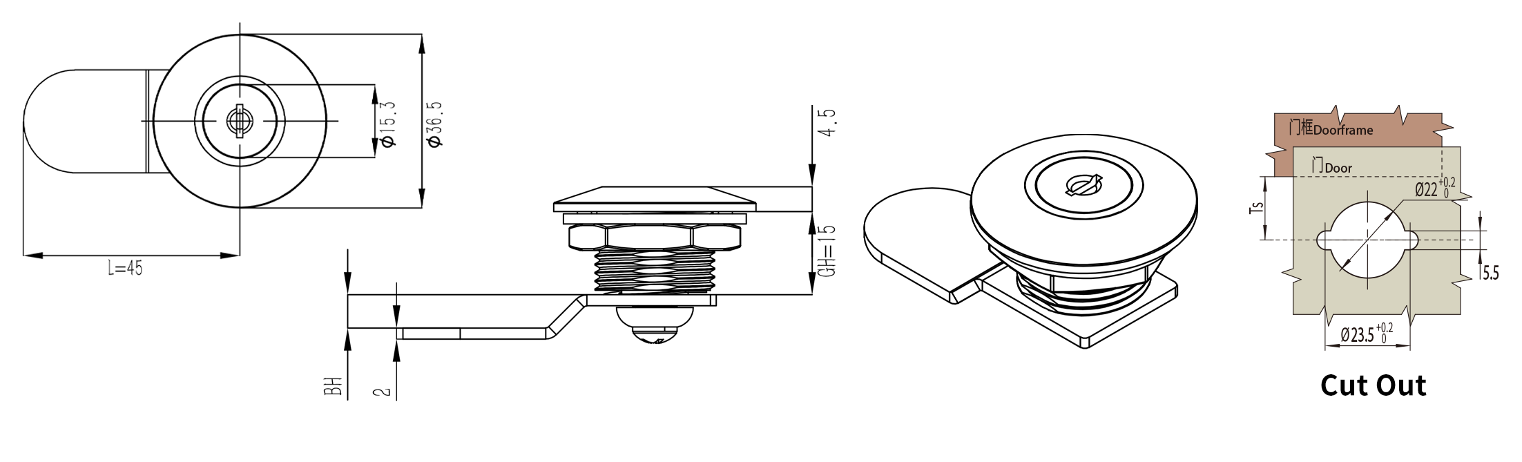Quarter Turn Lock MS401-1 size