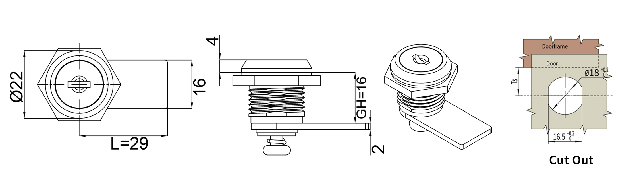 Quarter Turn Lock MS402-2 size