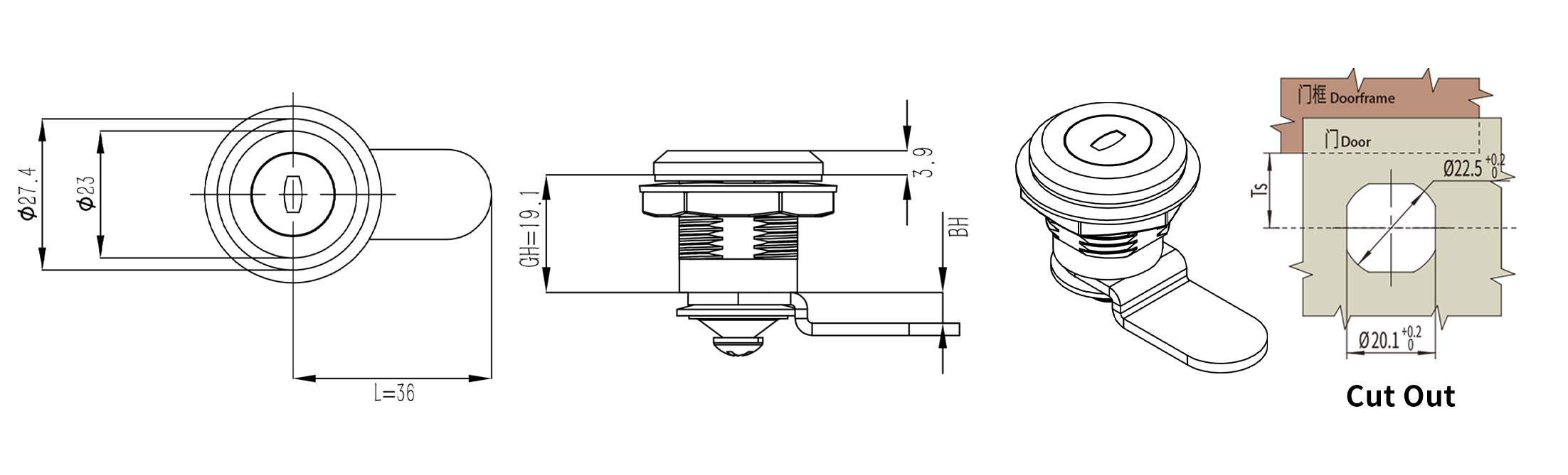 Quarter Turn Lock MS407-1 size