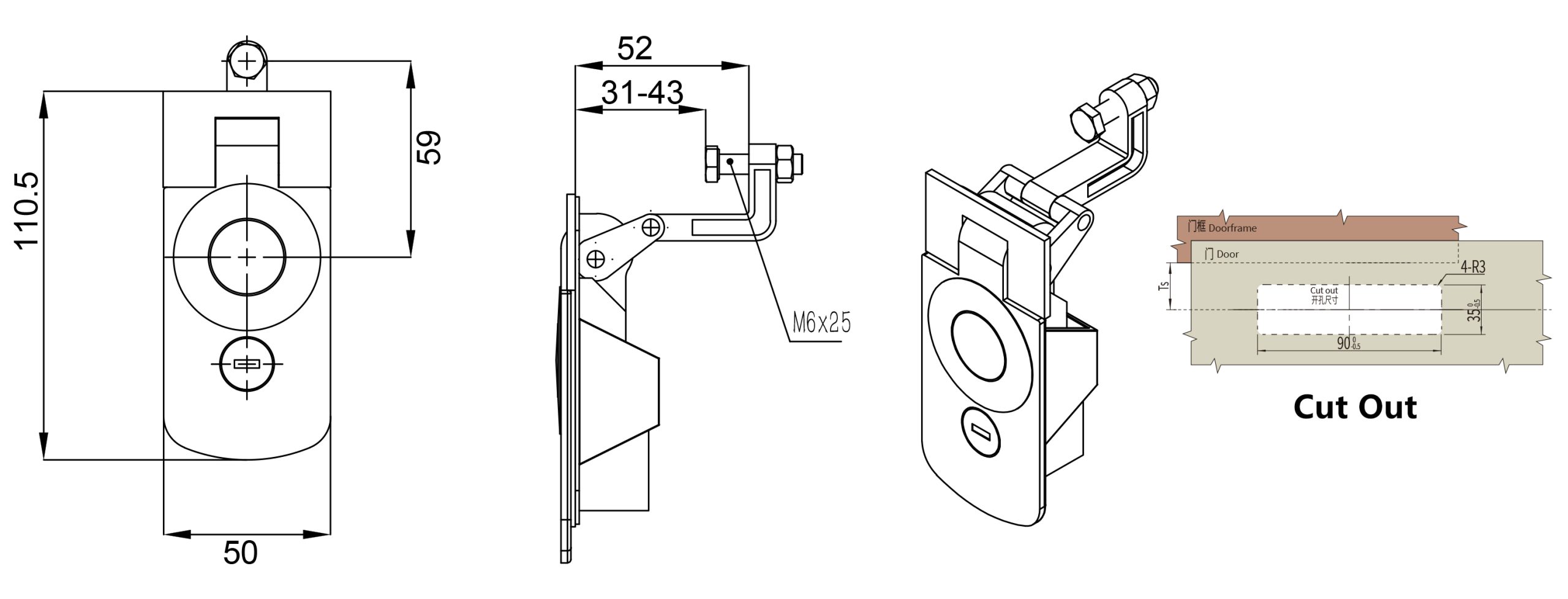 Swing Handle Lock MS609-1-1 size