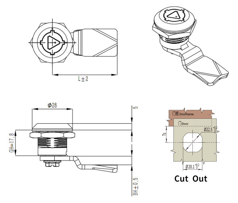 Quarter turn lock MS705-3B size