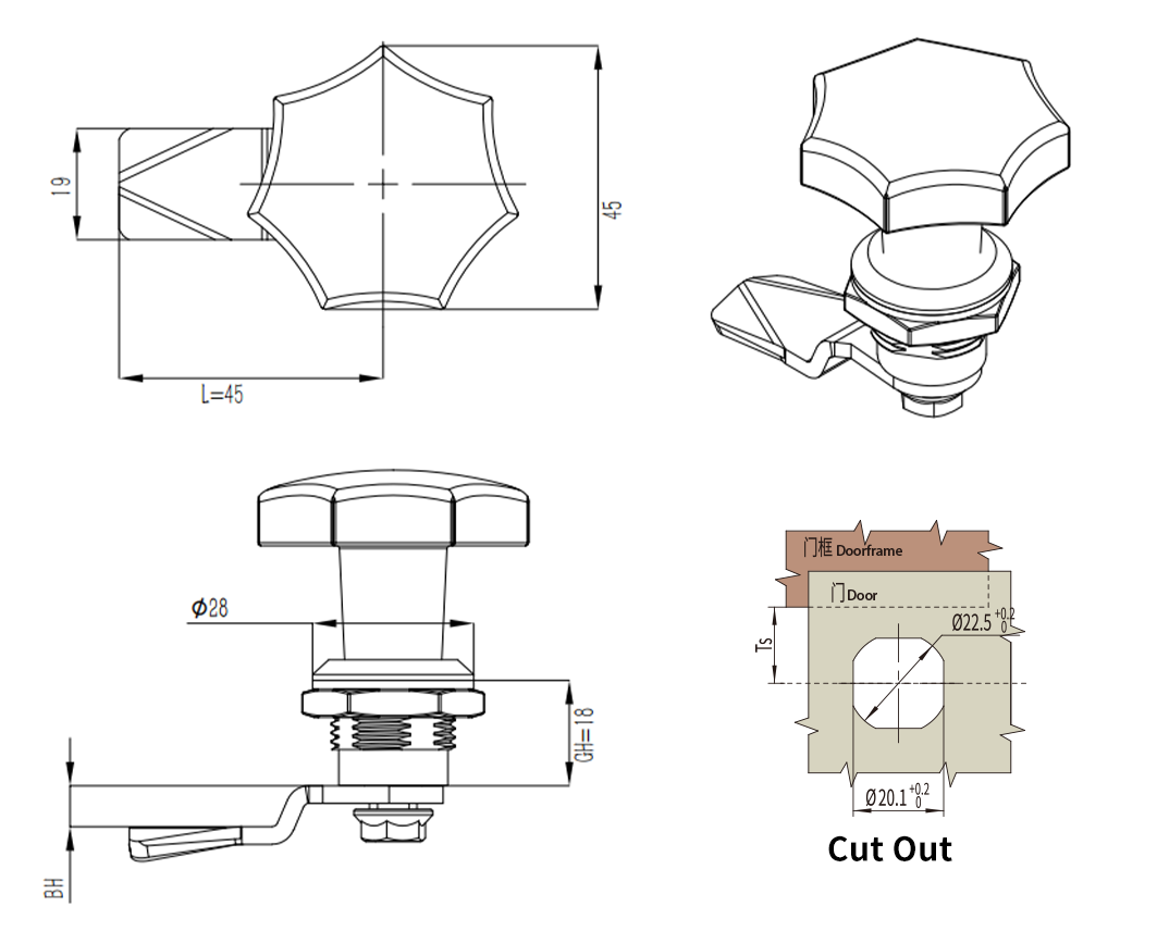 Quarter Turn Lock MS714-1 size