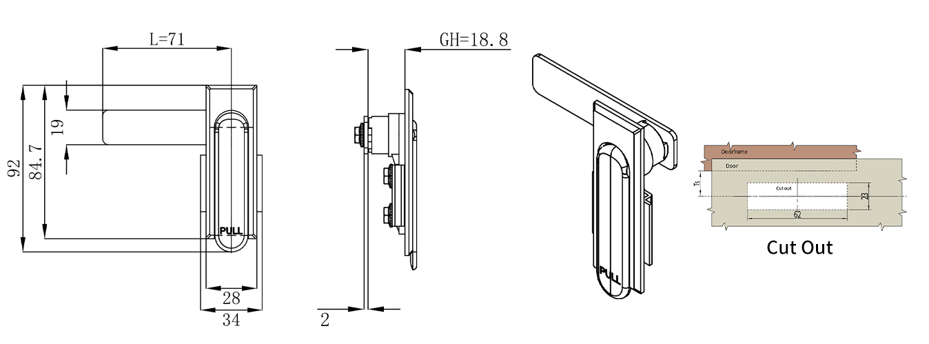 Swing Handle Lock MS717-1 size