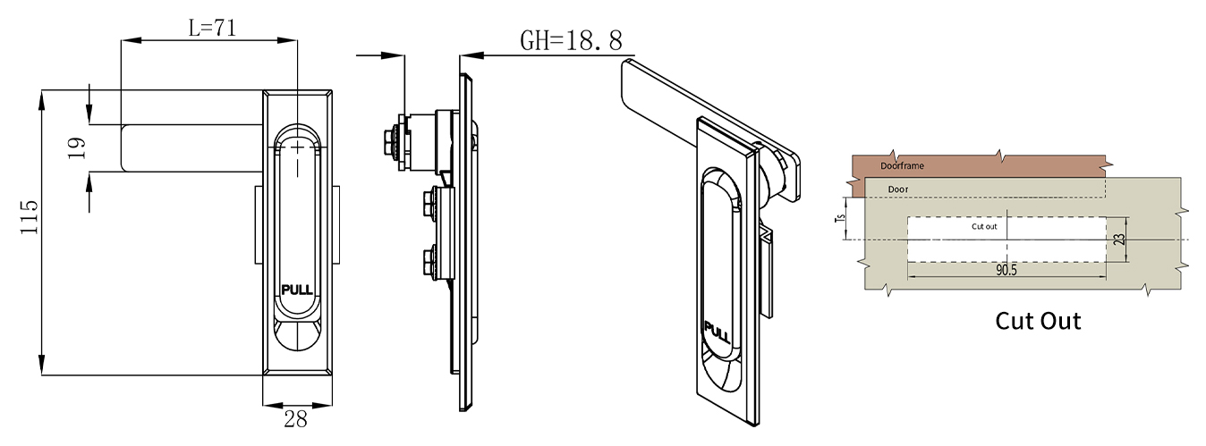 Swing Handle Lock MS717-2 size