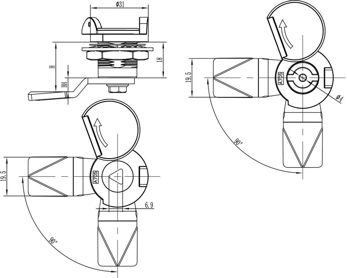 Quarter Turn Latch D1-1412(MS705-3A)