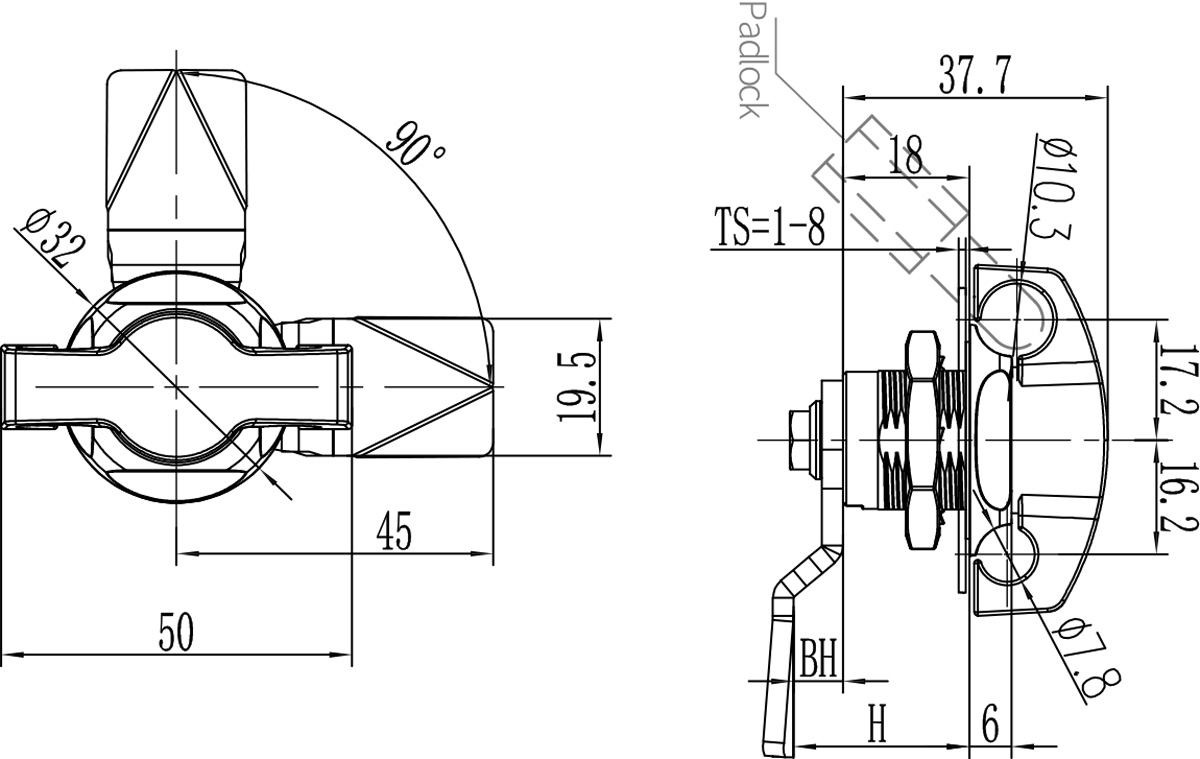 Quarter Turn Latch MS714-3(D4-1612)