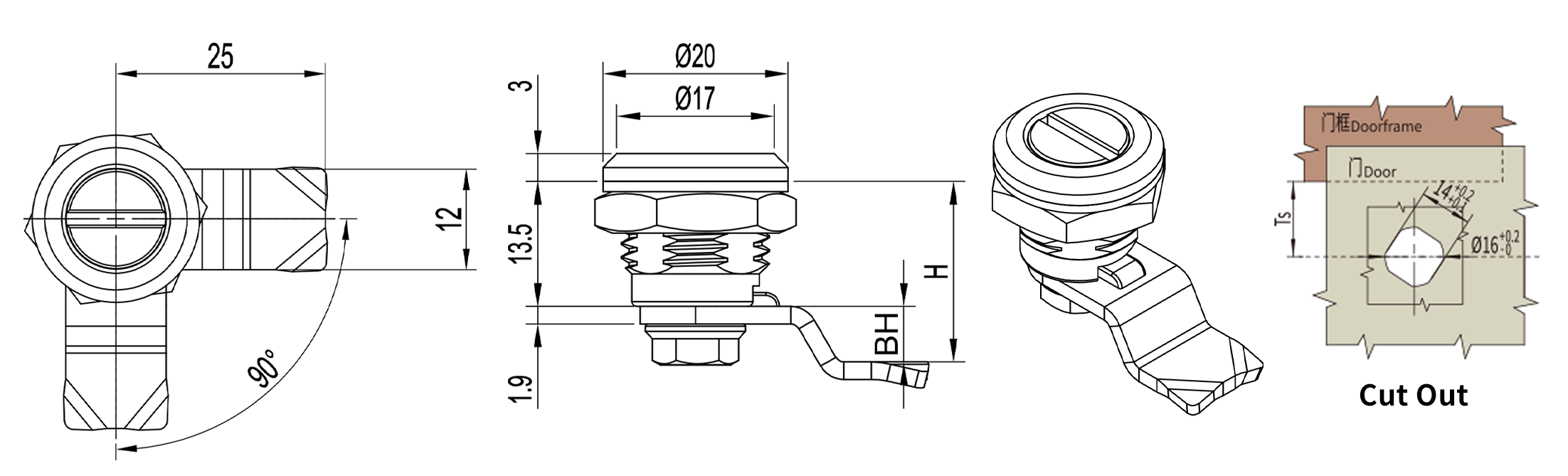 Quarter Turn Lock D1-1414-1 size
