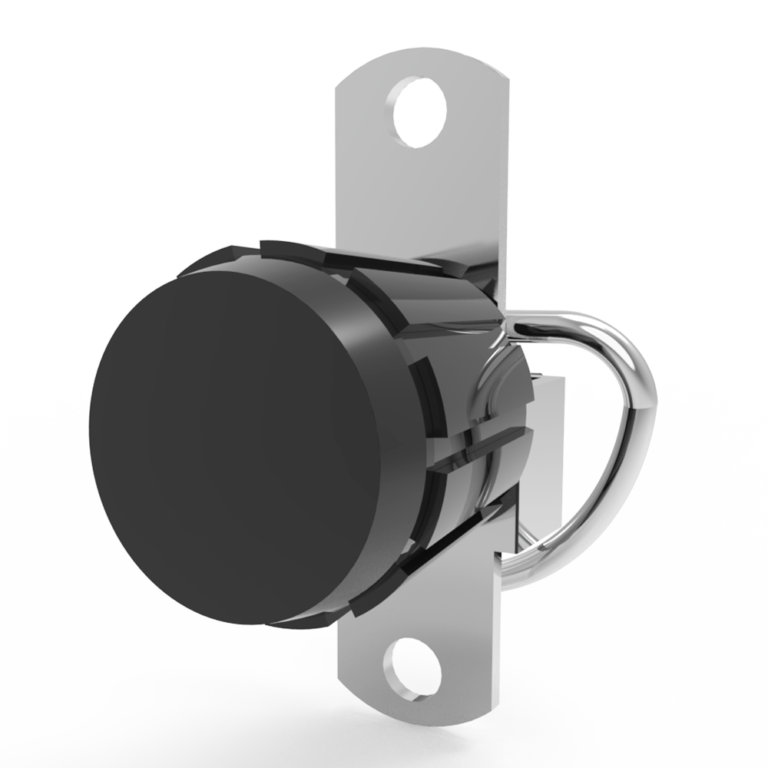 Compression latch, Self-adjusting Latch, microminiature, plastic knob, tool lock, rivet/screw through hole mount, smooth, Stainless steel, primary color, C7-1003