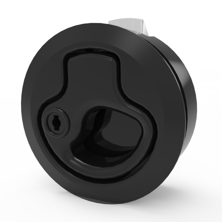 Push-to-Close Latch, Medium Size, key lock, 2 - 7mm (.075 - .275 in) Door thickness, 25.5mm (1.00 in) Grip, zinc alloy,black M1-1102-10