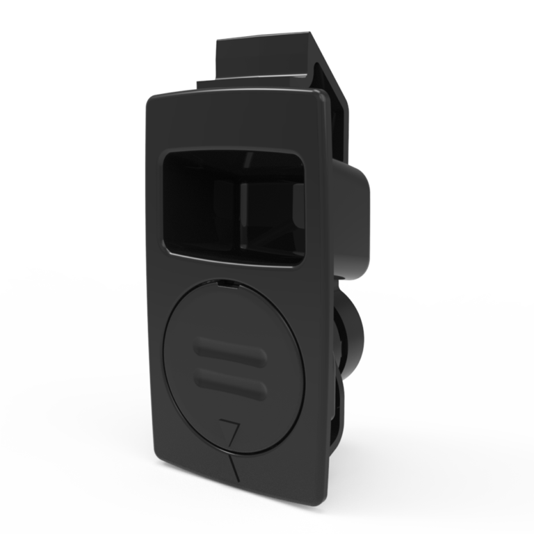 Psuh-to-close latch, snap-in, large size,No limit, 1.6mm(. 060 in) Panel thickness, ABS, black DK729-2