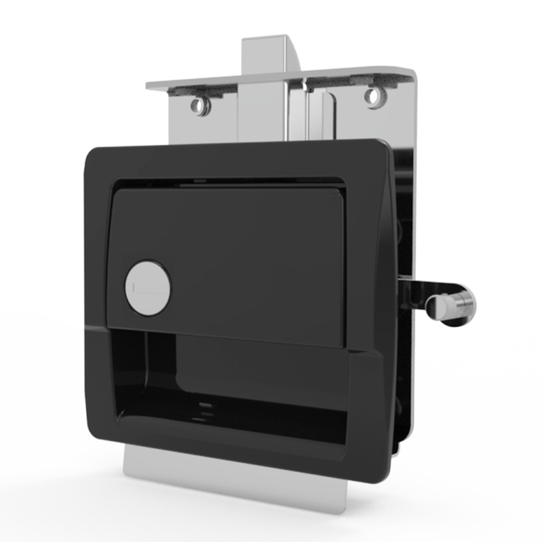 Paddle latch, left,two point lock, impact door, K200 key locking, zinc alloy, powder coating, black MS918-1