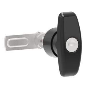 Cam latch t-handle, clockwise rotation latch/lock, short cam, +30GF nylon, black,B-1511