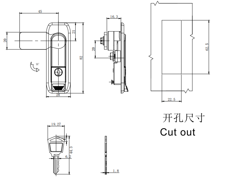 Swing handle lock MS738-10 size