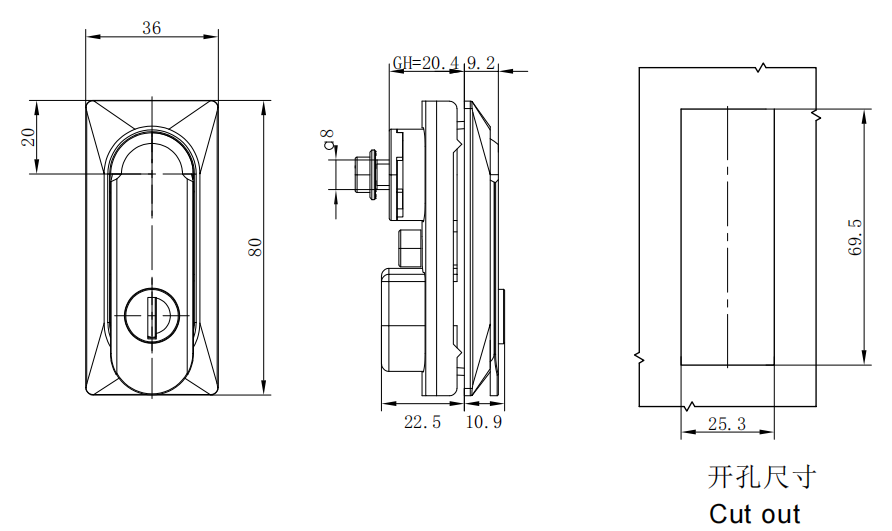 Swing handle lock MS861-1 size