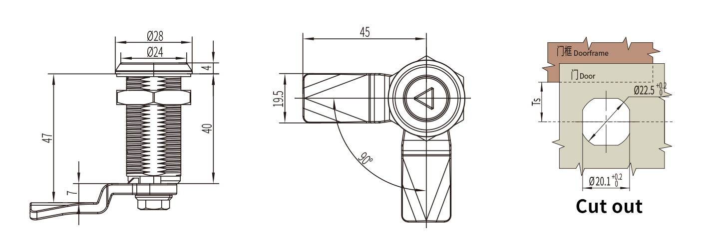 Quarter turn lock D1-1404-037 size