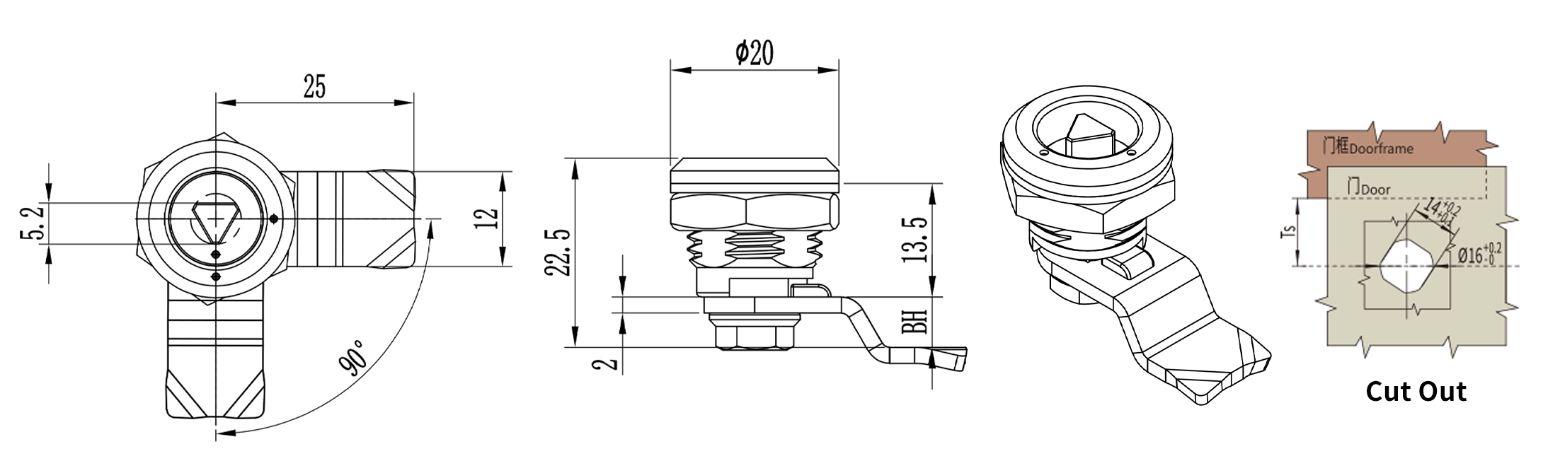 Quarter Turn Lock D1-1414-7 size