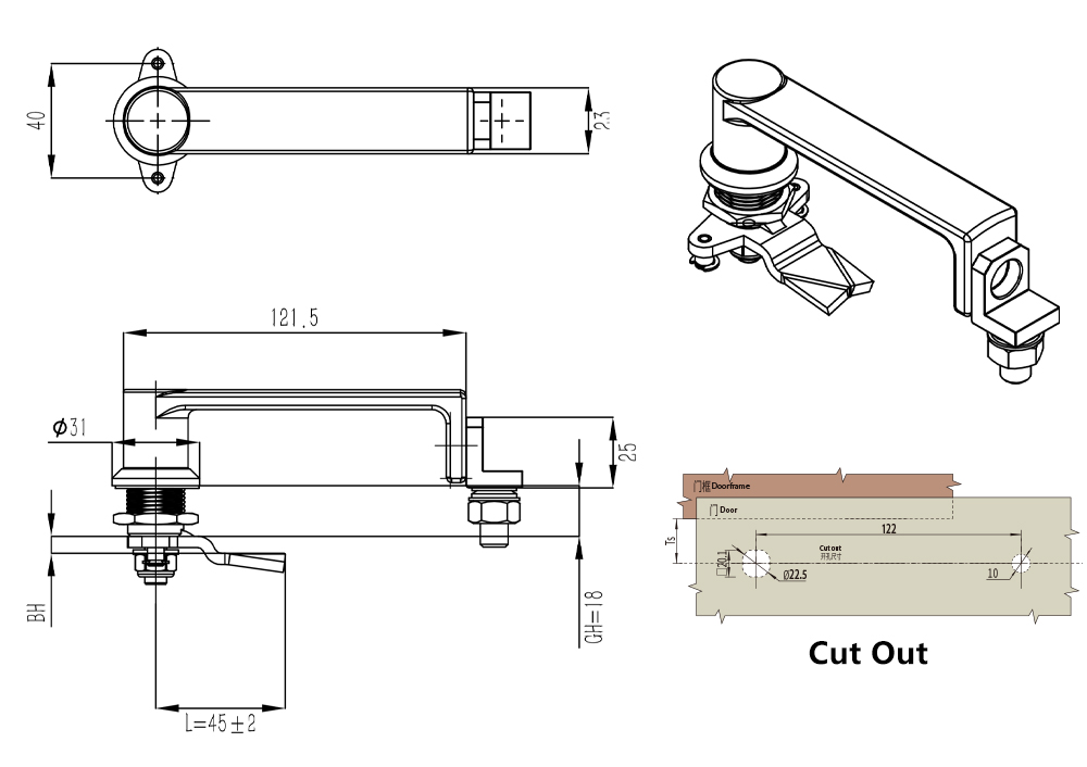 Handle Lock B1-1312-10 size